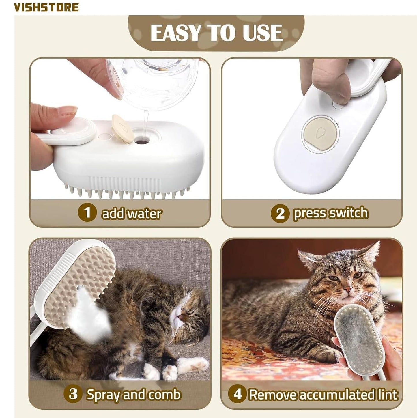 PetArcadia™ 3-in-1 Steamy Pet Brush | Grooming, Cleaning & Massage Tool
